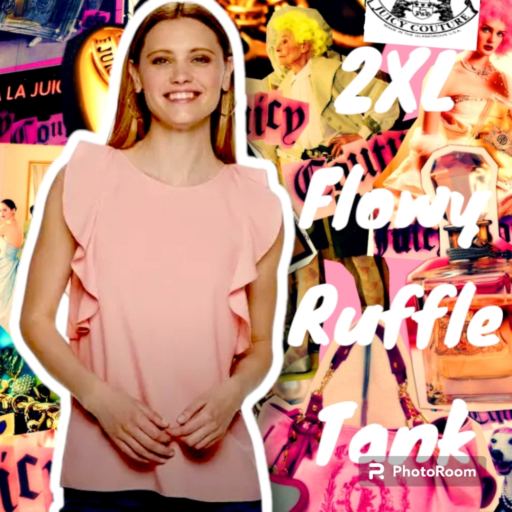 NEW Juicy Couture Femme Spring Ruffle Sleeve Flowy Blouse Peach Skin Pink 2X XXL